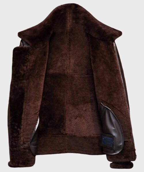 Distressed B3 Mens Brown Shearling Leather Jacket - Image 3