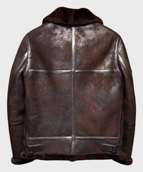 Distressed B3 Mens Brown Shearling Leather Jacket - Image 2