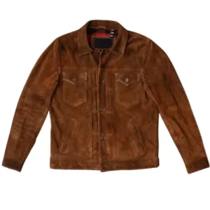 Mens Brown Slim Fit Suede Leather Jacket