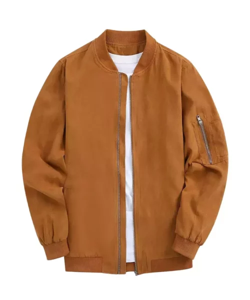 Mens Suede Bomber Varsity Flight Casual Jacket - Image 3