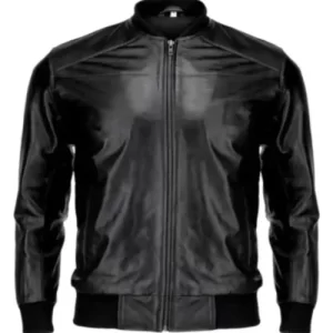 Mens Black Leather Bomber Jacket