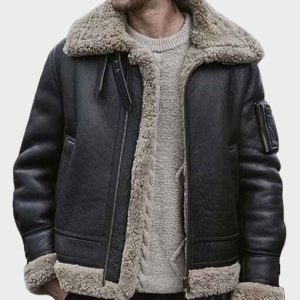 Mens Black Sheepskin Leather Shearling Jacket