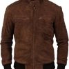 Mens Brown Bomber Suede Leather Jacket