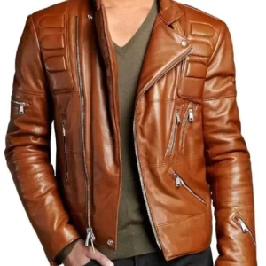 Mens Brown Padded Leather Jacket