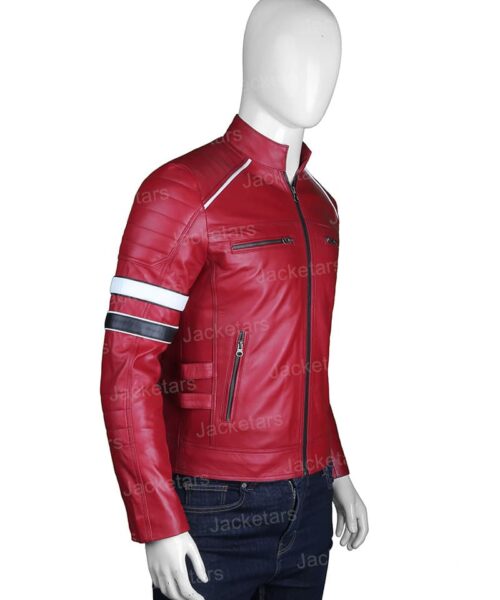Mens Cafe Racer Red Leather Jacket
