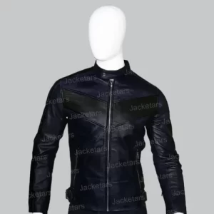 Mens Cafe Racer Navy Blue Biker Jacket