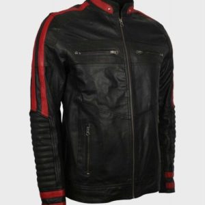Mens Cafe Racer Red & Black Leather Jacket