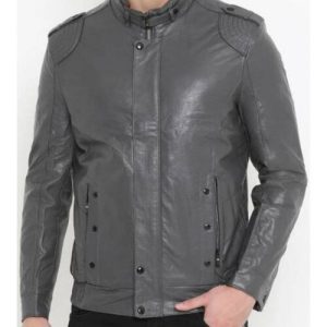 Mens Casual Grey Leather Jacket