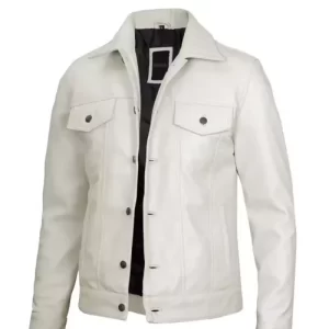 Men’s Off White Leather Trucker Jacket