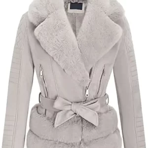 Women’s Gray Quilted Fur Leather Jacket