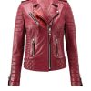 Women's Biker Red Leather Jacket