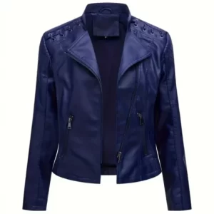 Women’s Blue Fitted Leather Jacket