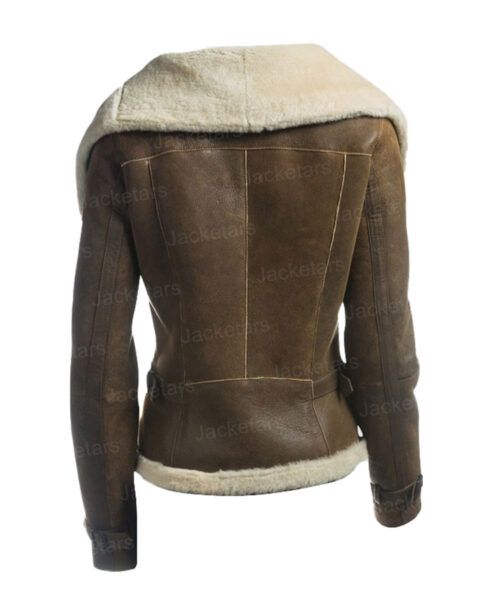 Women’s Brown Aviator Shearling Jacket - Image 2