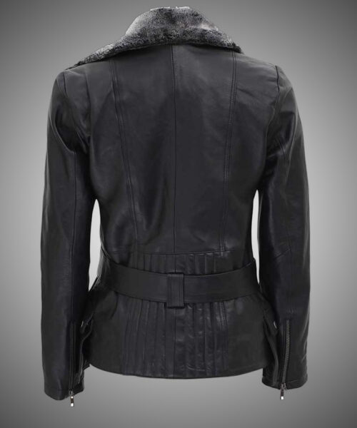 Women's Black Shearling Leather Jacket - Image 2