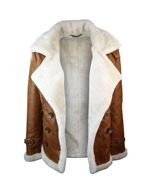 Women’s Tan Brown Double Breasted Shearling Jacket - Image 6