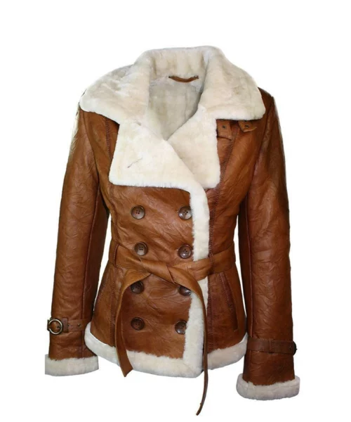 Women’s Tan Brown Double Breasted Shearling Jacket