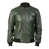Men’s Casual Green Leather Bomber Jacket