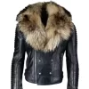 Diagonal Double Zipper Sheepskin Jacket With Real Fox Fur Collar