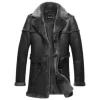 Men’s Real Sheepskin Black Fur Leather Coat
