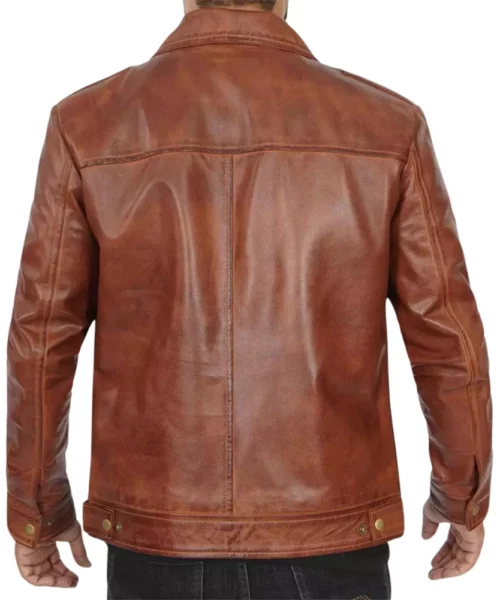 Men Brown Cognac Leather Jacket - Image 3