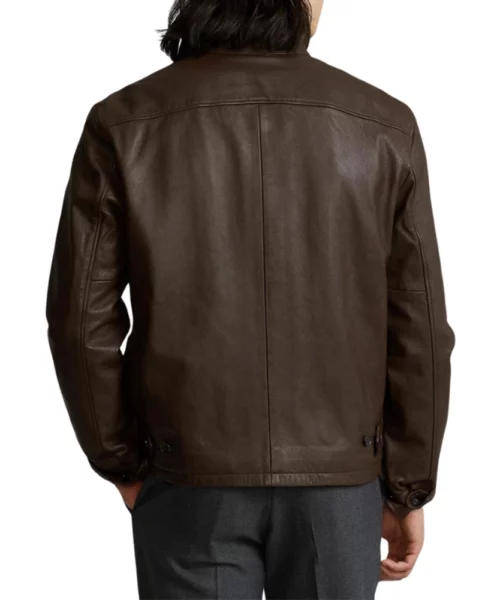Men Simple Brown Leather Jacket - Image 4