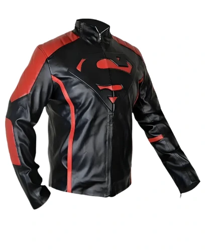 Superman Black And Red Biker Leather Jacket - Image 3