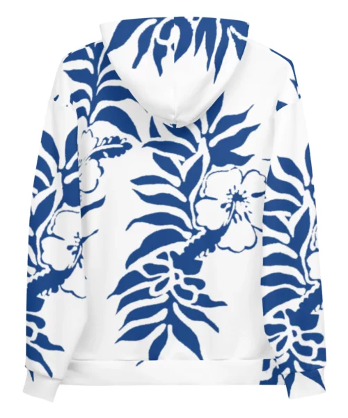 Unisex Dark Cerulean Blue Hibiscus Floral Hawaiian Printed Hoodie - Image 2
