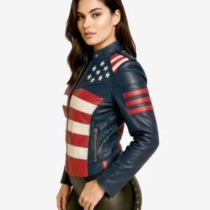 US Flag Women Leather Biker Jacket