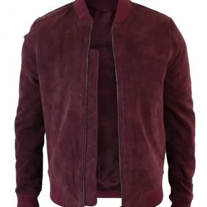 Men’s Burgundy Suede Bomber Jacket