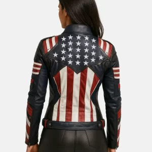 US Flag Women Leather Biker Jacket