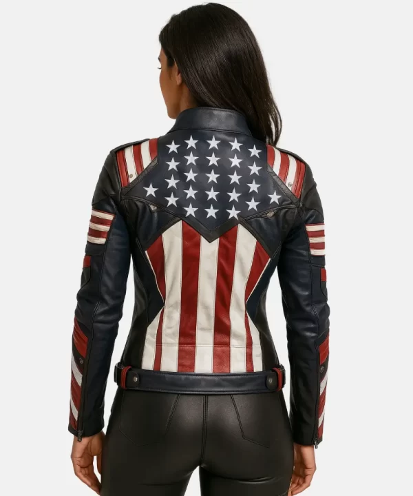 US Flag Women Leather Biker Jacket