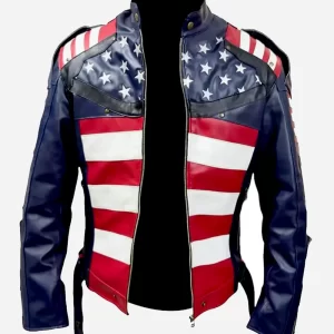 US Flag Women Leather Biker Jacket