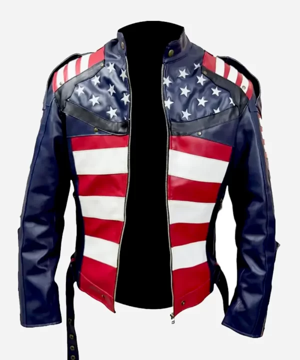 US Flag Women Leather Biker Jacket