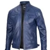 Men Cafe Racer Blue Leather Jacket