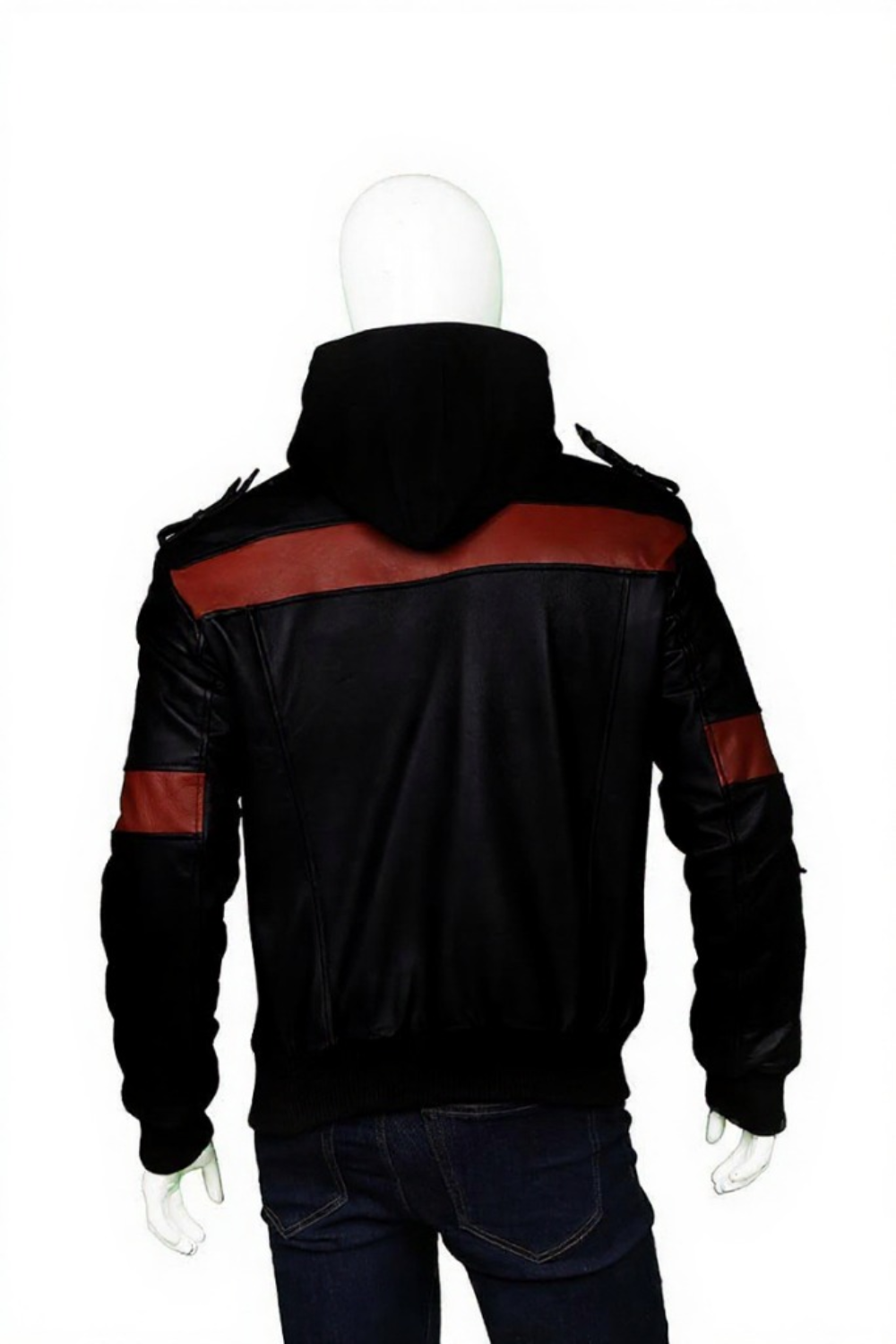 Mens Hoodie Bomber Leather Jacket - Image 4