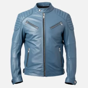 Men’s Blue Cafe Racer Leather Jacket