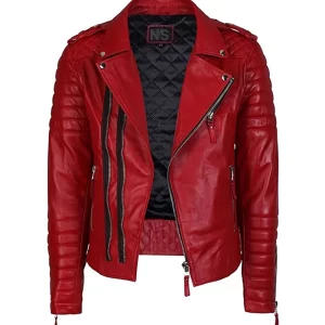 Mens Lambskin Motorcycle Red Leather Jacket