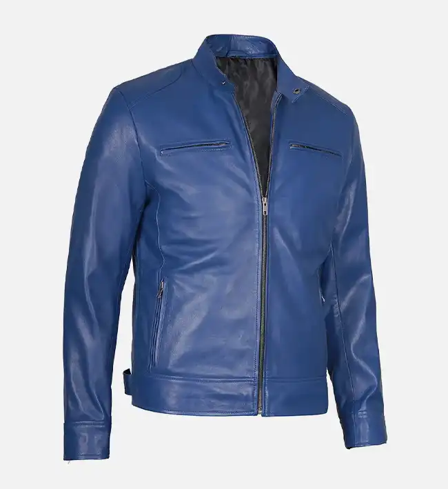 Men’s Stylish Slim Fit Blue Leather Jacket - Image 2