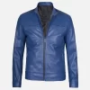 Men’s Stylish Slim Fit Blue Leather Jacket