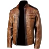 Mens Vintage Wax Tan Dark Brown Leather Jacket